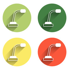 Poster - set microphone icon isolated with long shadow background. on air radio mic microphone. speaker sign.