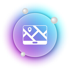 Poster - White Infographic of city map navigation icon isolated on white background. Mobile App Interface concept design. Geolacation concept. Blue and purple gradient circle background. Vector