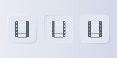 Poster - Grey Play Video icon isolated on grey background. Film strip sign. Set icons in square buttons. Vector