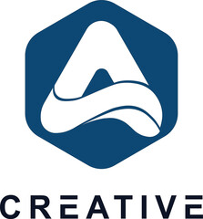 Aufkleber - The design concept of the letter A logo, stylized in a dark blue hexagon. The 