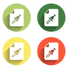 Poster - Set Note paper with pinned pushbutton icon isolated with long shadow background. Memo paper sign. Color circle button. Vector