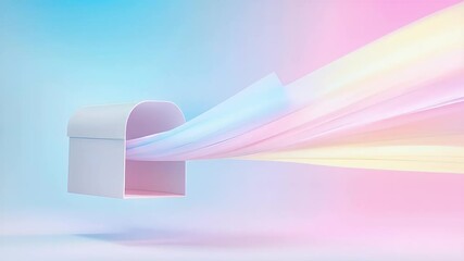 Aufkleber - ピンクと青の背景に抽象的な流れを持つ白い箱の3Dレンダリング 未来的なスタイルのコンセプトデザインと鮮やかな色のグラフィックイラストレーション