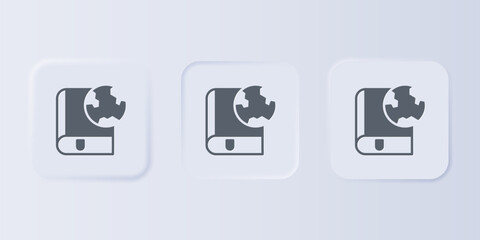 Poster - Grey Earth globe and book icon isolated on grey background. World or Earth sign. Global internet symbol. Geometric shapes. Set icons in square buttons. Vector