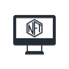 Aufkleber - Black Monitor with art store app icon isolated on white background. Technology of selling NFT tokens for cryptocurrency. Non fungible token concept. Vector