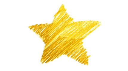Fototapete - Vibrant hand drawn pastel yellow star with a playful childlike brushstroke style against a clean white backdrop