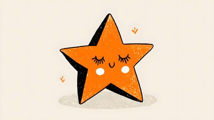 Poster - Cheerful and playful cartoon of a cute orange star with a smiling face and eyelashes creating a friendly and whimsical vibe
