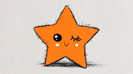 Poster - Whimsical and playful cartoon of a cheerful orange star with a smiling expression and delicate eyelashes