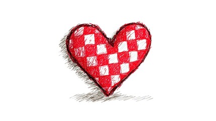 Leinwandbilder - Whimsical red and white checkered heart with a casual doodle style appearance on a plain background