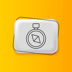 Poster - Black Compass icon isolated on yellow background. Windrose navigation symbol. Wind rose sign. Silver rectangle button. Vector