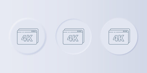 Poster - Grey Online play video with 4k Ultra HD video technology icon isolated on grey background. Film strip with play sign. Set icons in square buttons. Vector