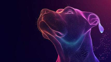 Poster - This realistic projection of a digital dog companion glows softly in a vibrant, ambient space.