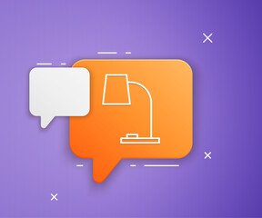 Poster - White Table lamp icon isolated on purple background. Table office lamp. Orange speech bubble symbol. Vector