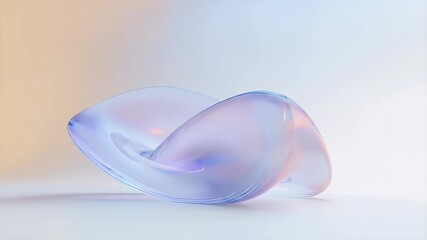 Aufkleber - 白の背景に浮かぶ、虹色に輝くガラス状の抽象的なオブジェクト 微妙な光沢と滑らかな質感が特徴 幾何学的な形と優雅な曲線を描く現代的なデザイン