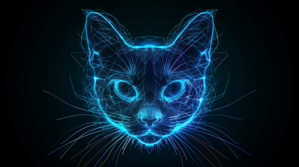 Aufkleber - This glowing hologram of a cat floats, showcasing vibrant lines in a futuristic digital environment.