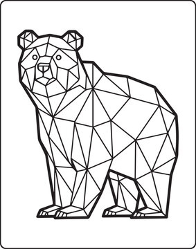 Geometric animal polygon line art bear black outline vector illustration for children coloring page or book design