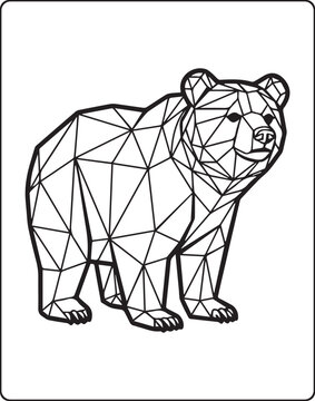 Geometric animal polygon line art bear black outline vector illustration for children coloring page or book design