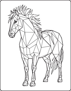 Geometric animal polygon line art horse black outline vector illustration for children coloring page or book design