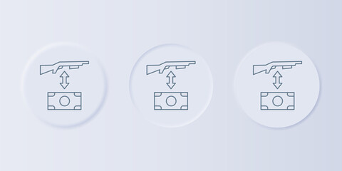 Poster - Grey Buying assault rifle with price tag icon isolated on grey background. Buying weapon. Set icons in square buttons. Vector