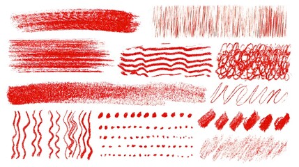 Poster - Expressive and dynamic abstract composition created with bold vibrant red crayon strokes dotted lines and scribbles in a variety of styles including curly dashed