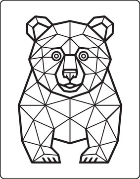 Geometric animal polygon line art bear black outline vector illustration for children coloring page or book design
