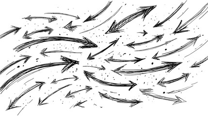 Poster - A dynamic abstract composition featuring an array of black hand drawn arrows and sketch lines in fluid energetic motion across a white background