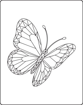 Geometric animal polygon line art butterfly black outline vector illustration for children coloring page or book design