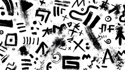 Poster - Abstract grunge style background with a dynamic composition of overlapping black underlines swirls arrows and various symbols in a mixed freehand layout