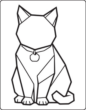 Geometric animal polygon line art cat black outline vector illustration for children coloring page or book design
