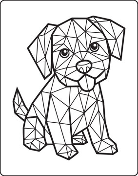 Geometric animal polygon line art dog black outline vector illustration for children coloring page or book design