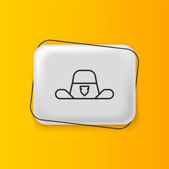Poster - Black Sheriff hat with badge icon isolated on yellow background. Silver rectangle button. Vector