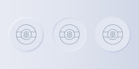 Poster - Grey Billiard pool snooker ball with number 8 icon isolated on grey background. Set icons in square buttons. Vector