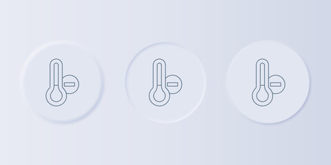Poster - Grey Meteorology thermometer measuring icon isolated on grey background. Thermometer equipment showing hot or cold weather. Set icons in square buttons. Vector
