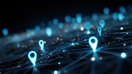 Poster - Network connections and location markers with glowing lines
