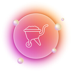 Poster - White Wheelbarrow with dirt icon isolated on white background. Tool equipment. Agriculture cart wheel farm. Orange and pink gradient circle background. Vector