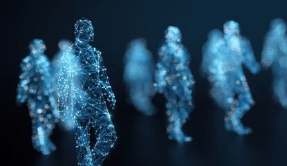 Poster - Digital figures connected with lines in formation