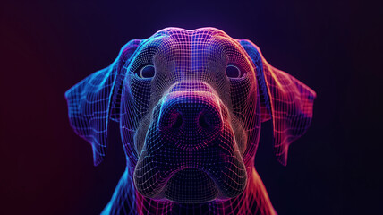 Poster - This glowing holographic dog floats in a dark space, showcasing vibrant colors and realistic details.