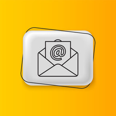 Poster - Black Mail and e-mail icon isolated on yellow background. Envelope symbol e-mail. Email message sign. Silver rectangle button. Vector