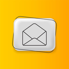 Poster - Black Envelope icon isolated on yellow background. Email message letter symbol. Silver rectangle button. Vector