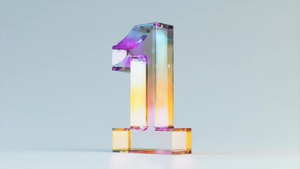 Aufkleber - 虹色のガラスナンバーワンは明るい背景にセットされ、幾何学的な抽象的なデザインで、クリスタルの反射と屈折を示しています
