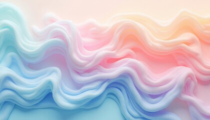 Poster - Abstract flowing fabric illustration featuring soft pastel colors and smooth wavy layers