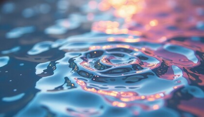 Poster - Close-up view of water surface with reflections and ripples creating abstract patterns