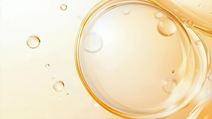Aufkleber - ゴールデン液体抽象的な背景と円形の装飾的な要素、バブルと液滴のマクロクローズアップ