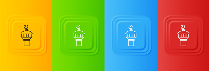 Poster - White Radar icon isolated on colorful background. Search system. Satellite sign. Set icons in square buttons. Vector