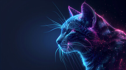 Poster - This glowing hologram of a cat floats, displaying a realistic digital companion in vibrant colors.