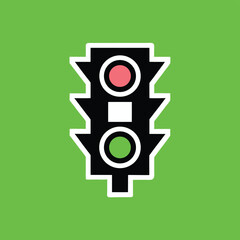 Poster - Stylized traffic light illustration with red and green signal lights on green