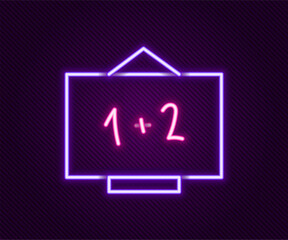Poster - Glowing neon line Chalkboard icon isolated on black background. School Blackboard sign. Colorful outline concept. Vector