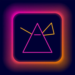 Poster - Glowing neon line Light rays in prism icon isolated on black background. Ray rainbow spectrum dispersion optical effect in glass prism. Colorful outline concept. Vector