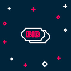 Poster - Line Bid icon isolated on blue background. Auction bidding. Sale and buyers. Colorful outline concept. Vector
