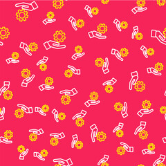 Poster - Line Settings in the hand icon isolated seamless pattern on red background. Vector