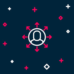 Poster - Line Multitasking manager working icon isolated on blue background. Colorful outline concept. Vector